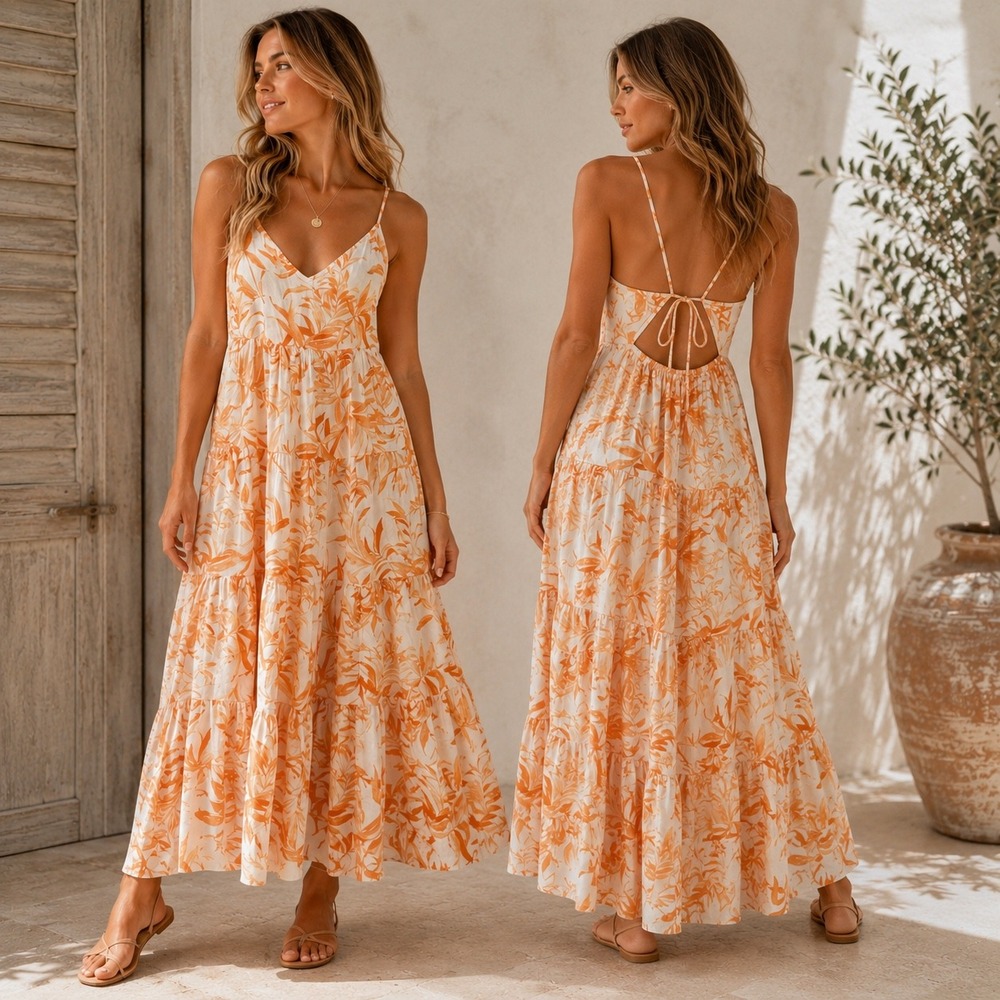 Abercrombie & Fitch Cream and Orange Floral Maxi Dress